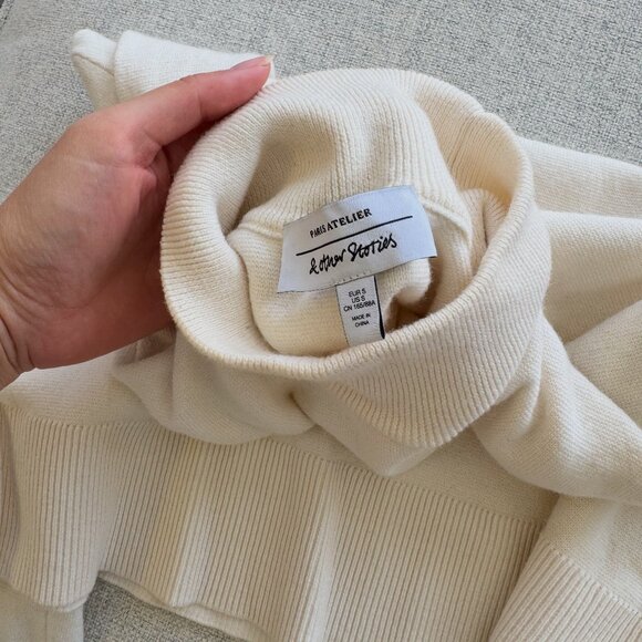 Paris Atelier & Other Stories White Cotton Wool Mockneck Sweater - Picture 2 of 7